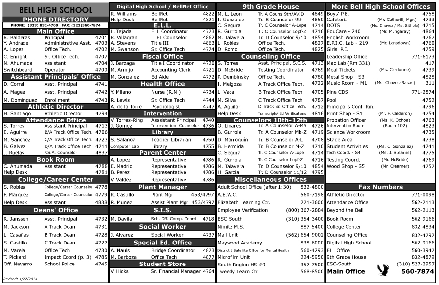 Home - Phone Directory - Bell High School